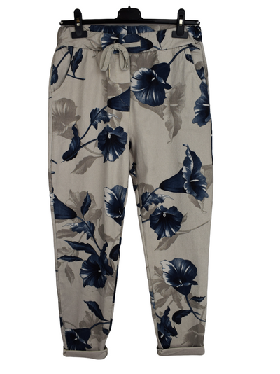 Ladies Italian Stretch Lily Print Floral Magic Trousers Pants