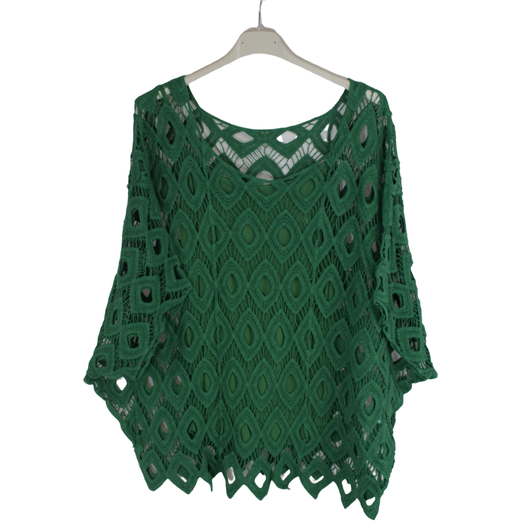 Ladies Italian Lagenlook 2-Piece Short Crochet Summer Tunic Top Set