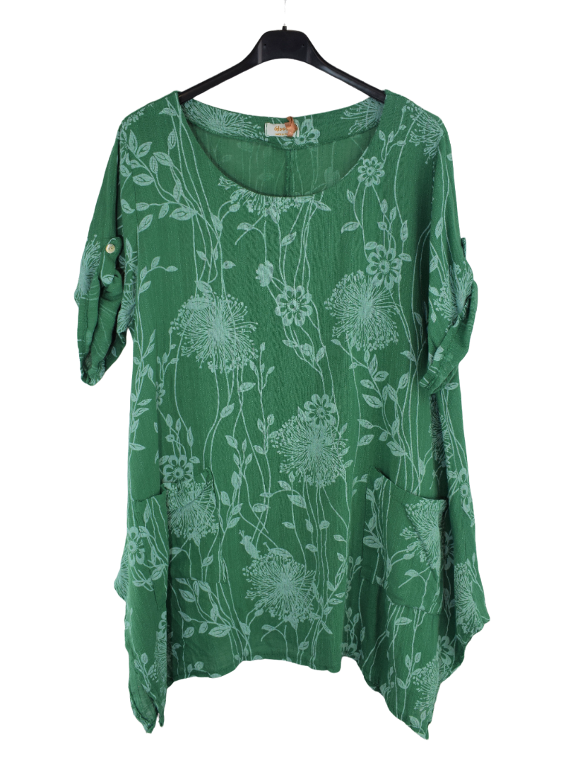 Ladies Italian Cotton Floral Print Asymmetric Tunic with Pockets