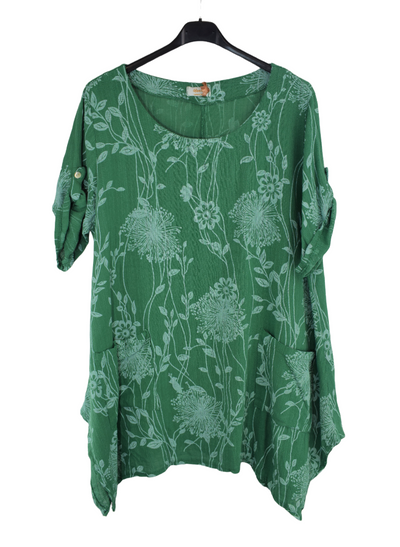 Ladies Italian Cotton Floral Print Asymmetric Tunic with Pockets