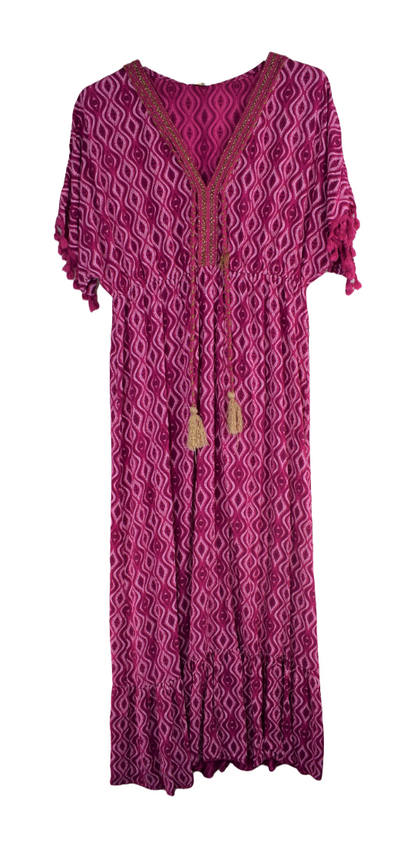 Ladies Italian Summer Kaftan Style Maxi Dress with Tassels