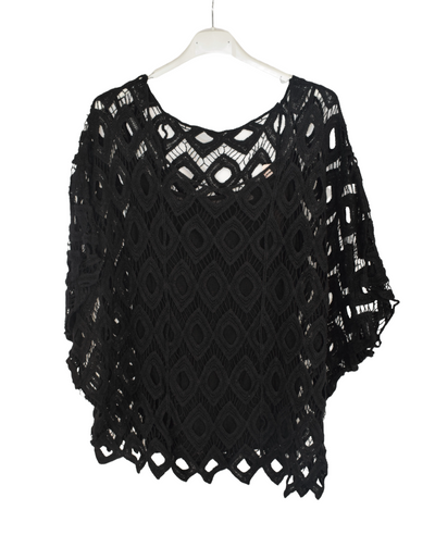 Ladies Italian Lagenlook 2-Piece Short Crochet Summer Tunic Top Set