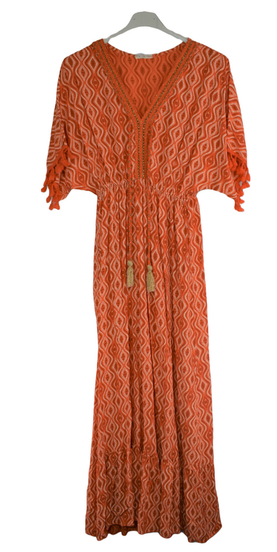 Ladies Italian Summer Kaftan Style Maxi Dress with Tassels