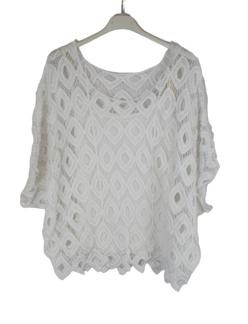 Ladies Italian Lagenlook 2-Piece Short Crochet Summer Tunic Top Set