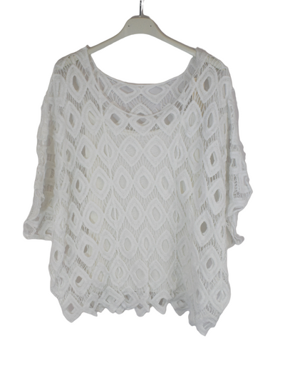 Ladies Italian Lagenlook 2-Piece Short Crochet Summer Tunic Top Set