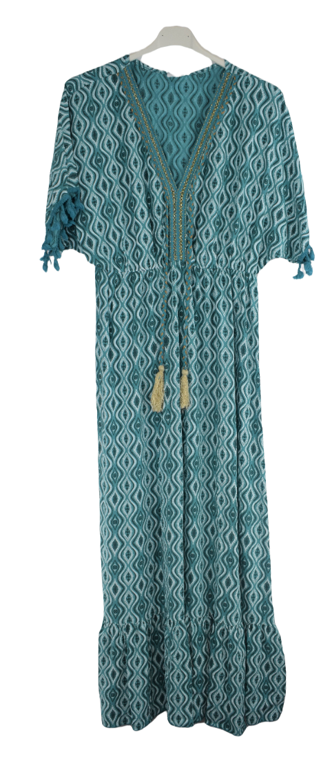 Ladies Italian Summer Kaftan Style Maxi Dress with Tassels