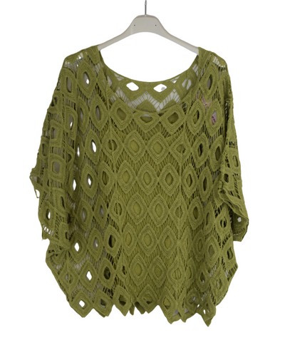 Ladies Italian Lagenlook 2-Piece Short Crochet Summer Tunic Top Set