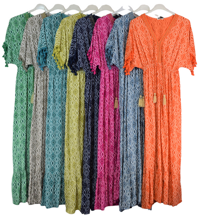 Ladies Italian Summer Kaftan Style Maxi Dress with Tassels