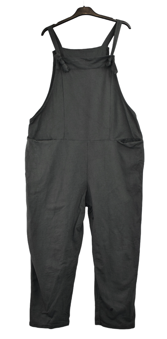 Ladies Italian Lagenlook Plain All-in-One Dungarees Jumpsuit – Glitzee