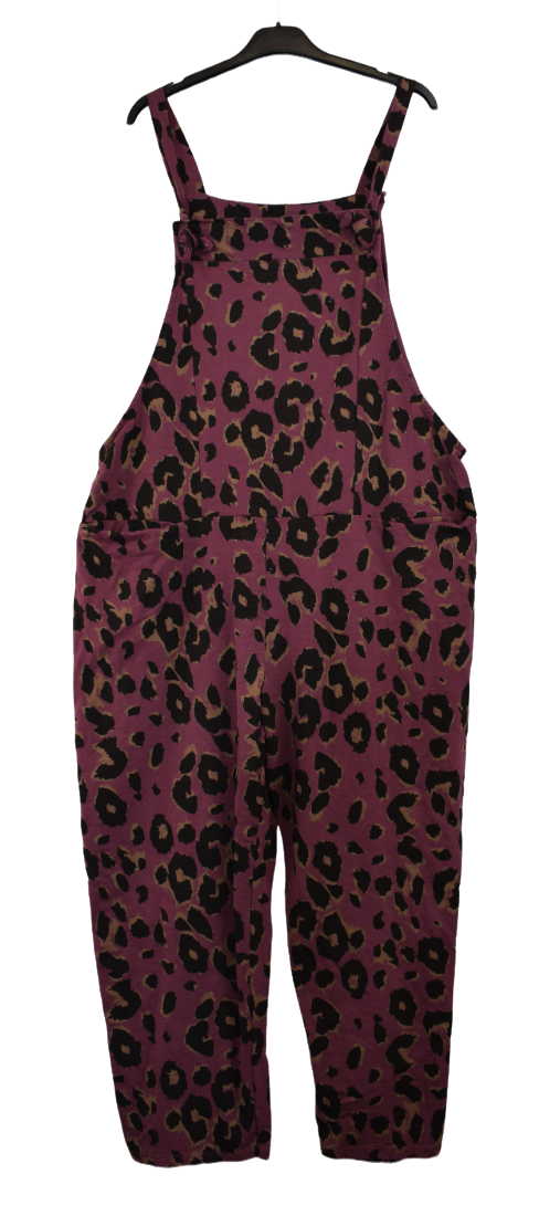 Ladies Italian Lagenlook Animal Print Dungarees Casual Comfy All-in-One Jumpsuit