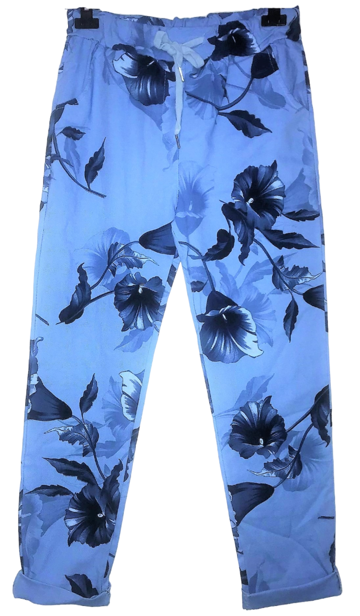 Ladies Italian Stretch Lily Print Floral Magic Trousers Pants