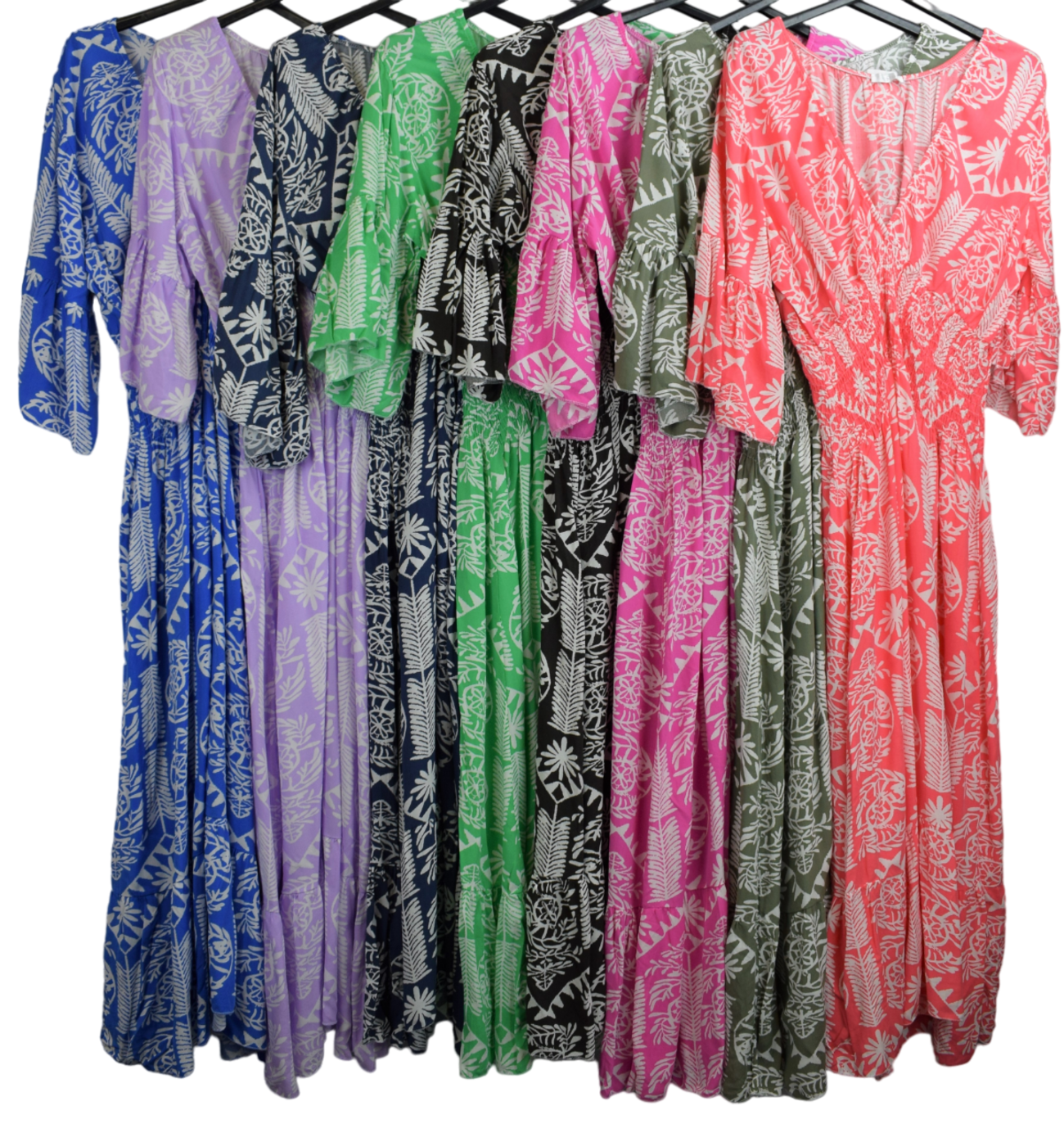 Ladies Italian Lagenlook Quirky Print Flare Sleeve Summer Maxi Dress