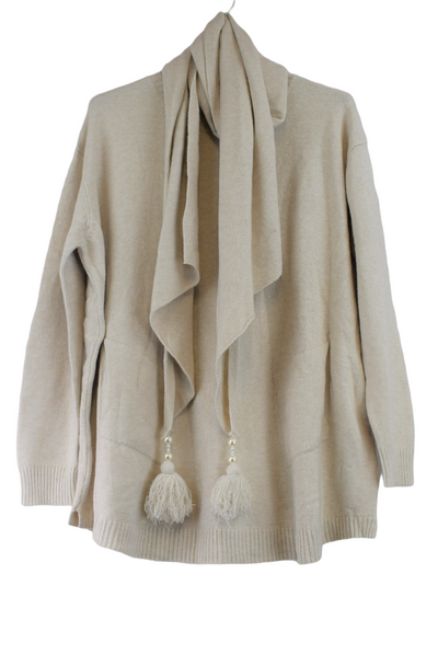 Ladies Italian Soft Knit Jumper with Matching Beaded Tassel Scarf