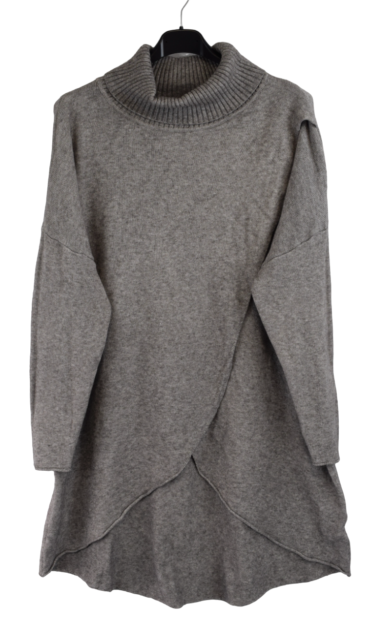 Ladies Italian Lagenlook Cowl-Neck Roll Neck Wrap Over Dip Hem