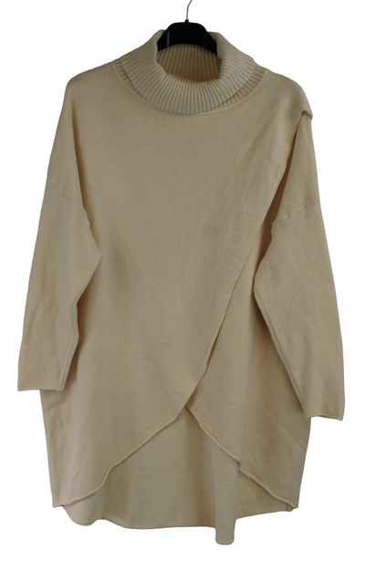 Ladies Italian Lagenlook Cowl-Neck Roll Neck Wrap Over Dip Hem Jumper