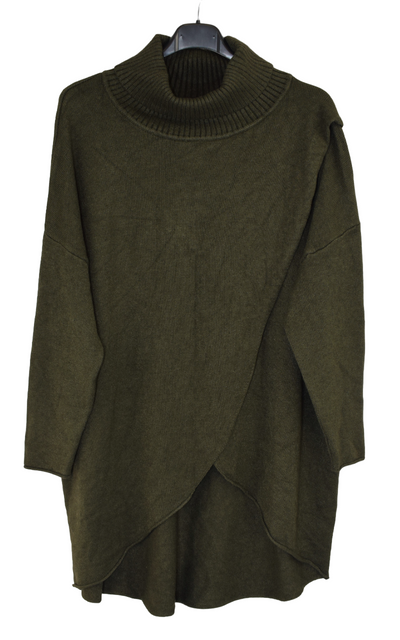 Ladies Italian Lagenlook Cowl-Neck Roll Neck Wrap Over Dip Hem Jumper