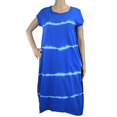 Ladies Italian Cotton Tie Dye Dress with Cap Sleeves and Pockets