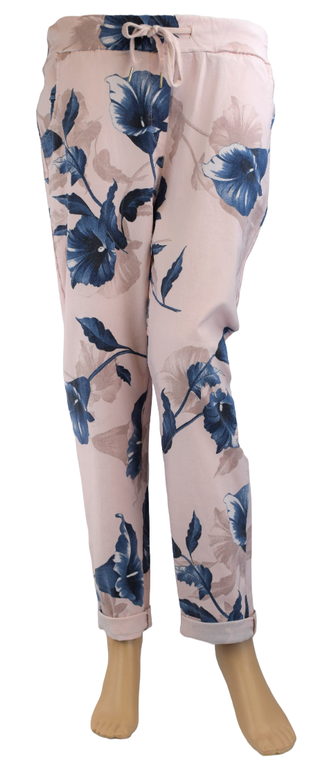 Ladies Italian Stretch Lily Print Floral Magic Trousers Pants