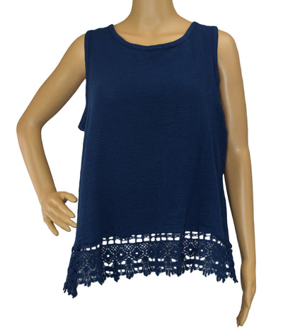 Ladies Sleeveless Italian Crochet Hem Vest Top