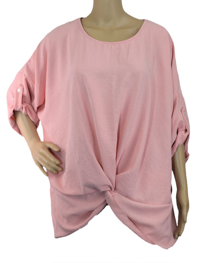 Ladies Italian Lagenlook Front Twist Knot Blouse Top