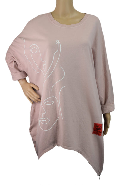 New Ladies Italian Lagenlook Asymmetric Abstract Faceprint Tunic Top