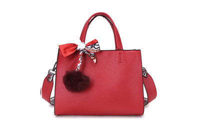 Women's Hand Bag With Silk Tie & Pom Pom