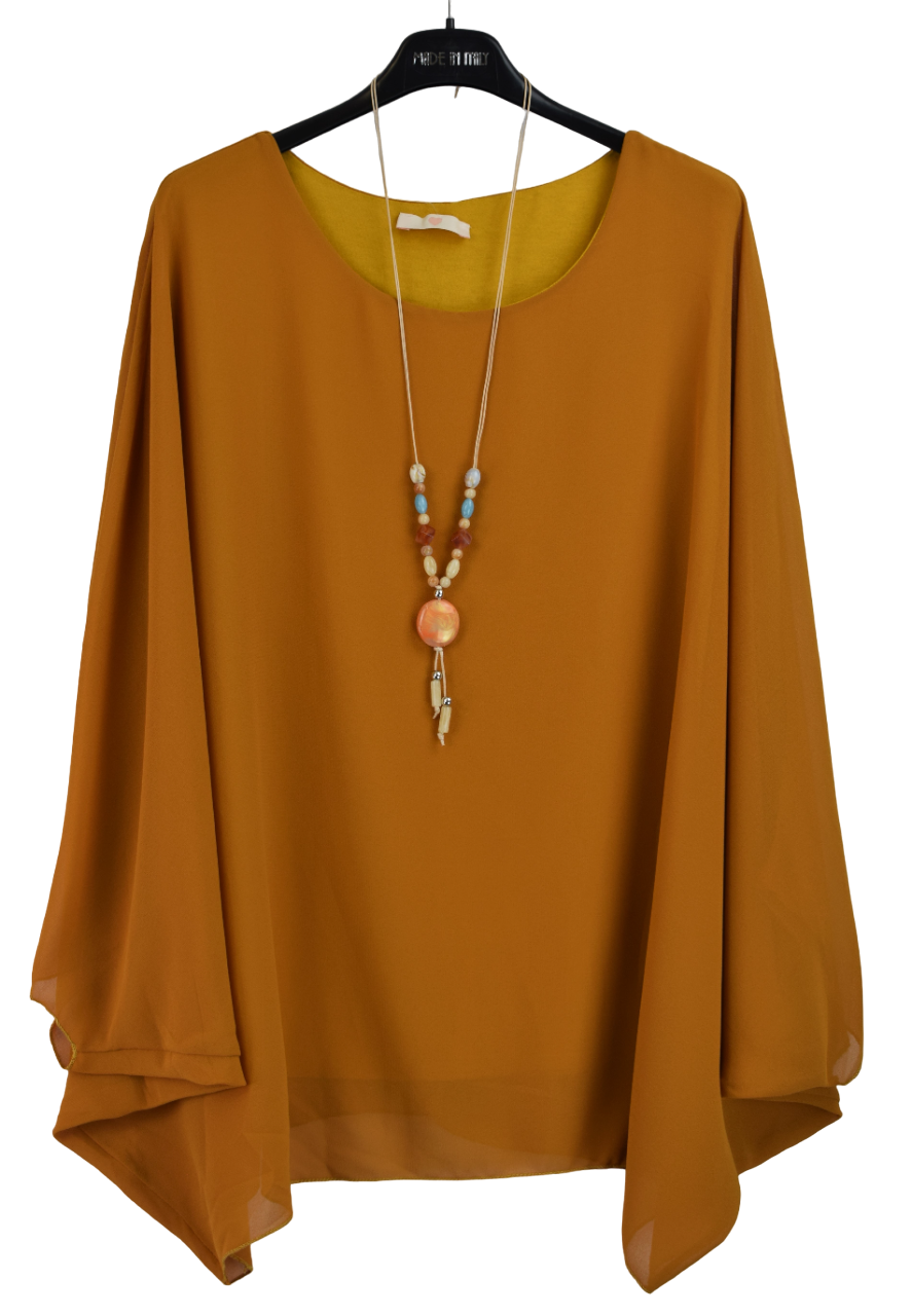 Ladies Italian Lagenlook Kaftan Style Top with Necklace