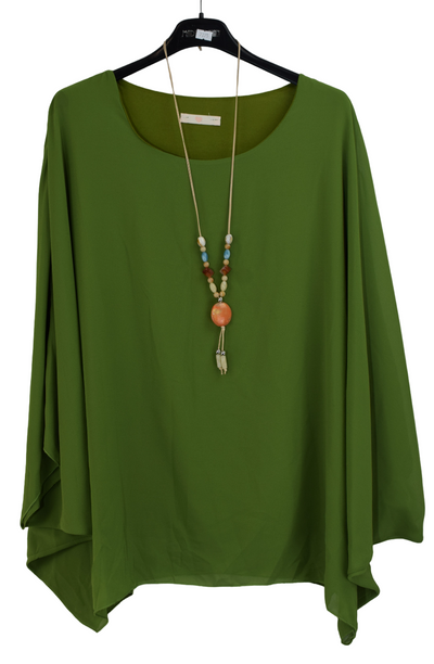 Ladies Italian Lagenlook Kaftan Style Top with Necklace