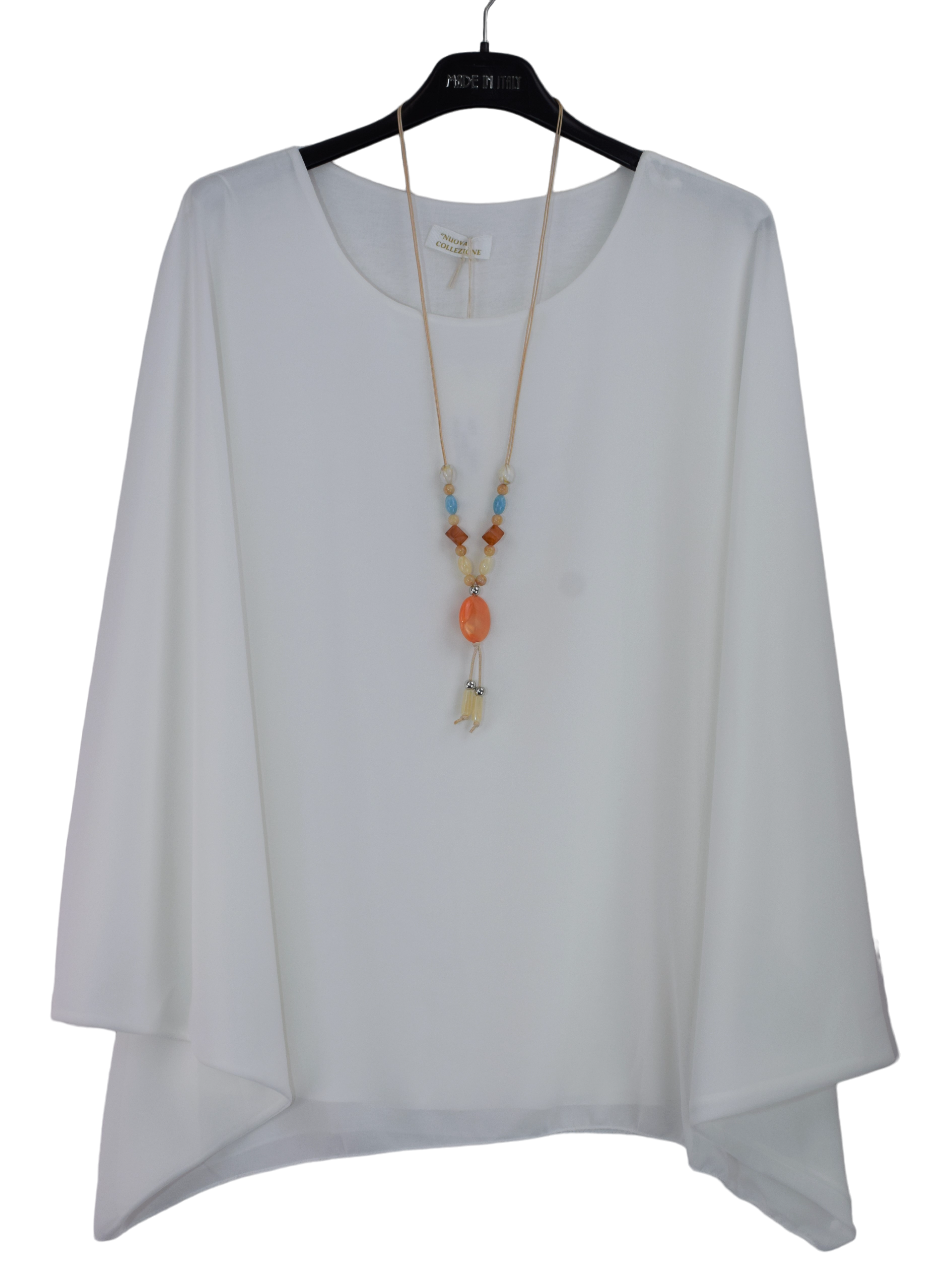 Ladies Italian Lagenlook Kaftan Style Top with Necklace