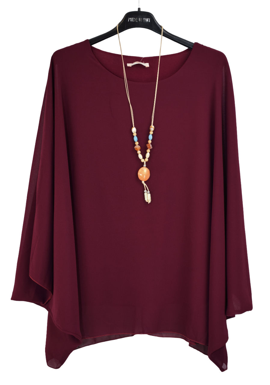 Ladies Italian Lagenlook Kaftan Style Top with Necklace