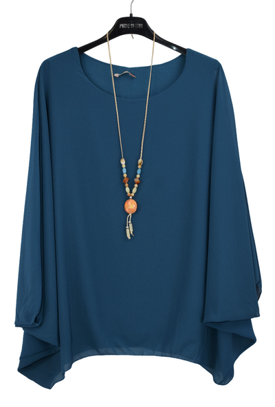 Ladies Italian Lagenlook Kaftan Style Top with Necklace