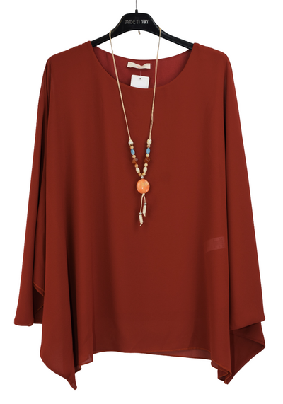 Ladies Italian Lagenlook Kaftan Style Top with Necklace