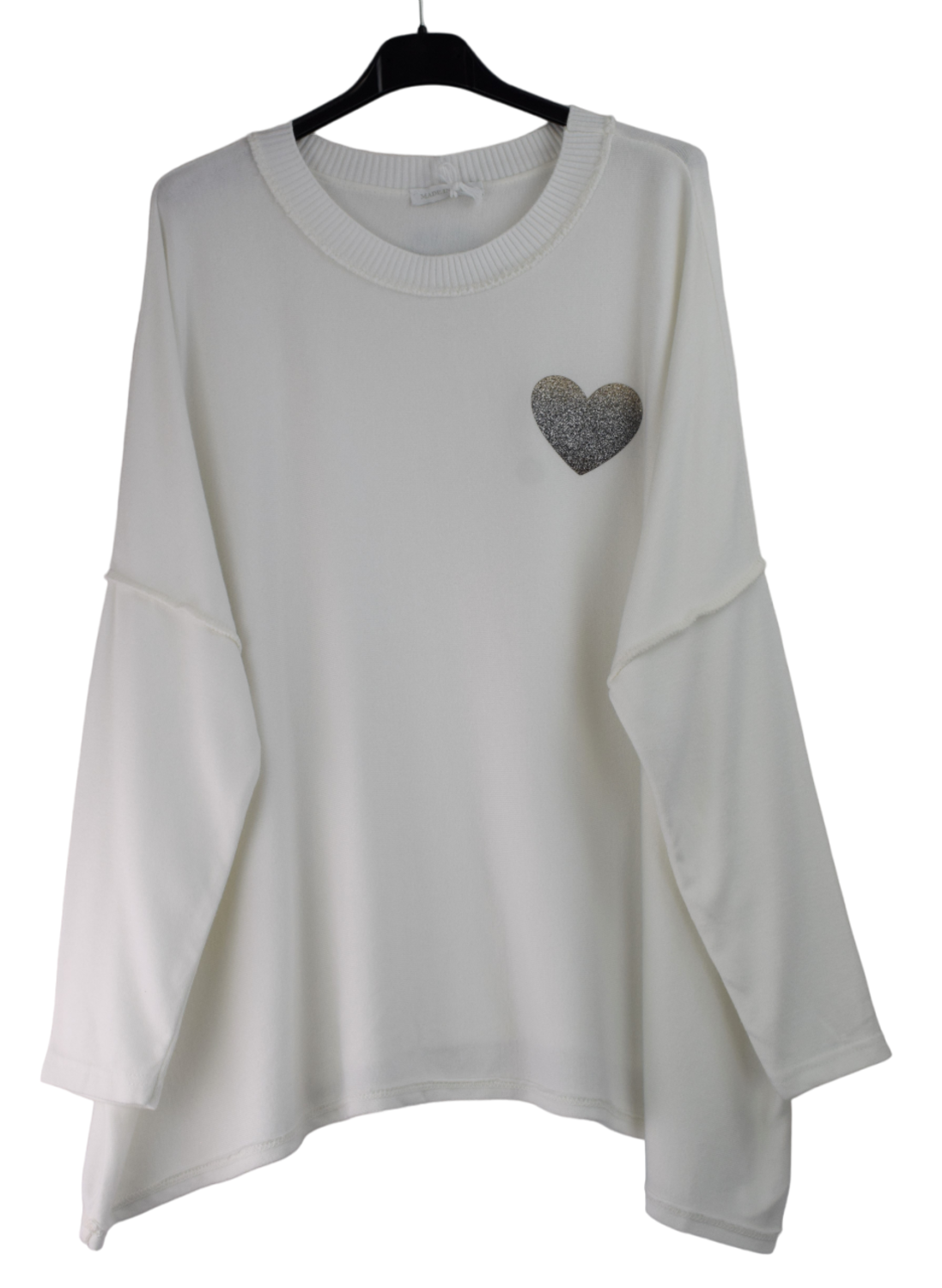 Ladies Italian Lagenlook Boxy Oversized Glittery Love Heart Top