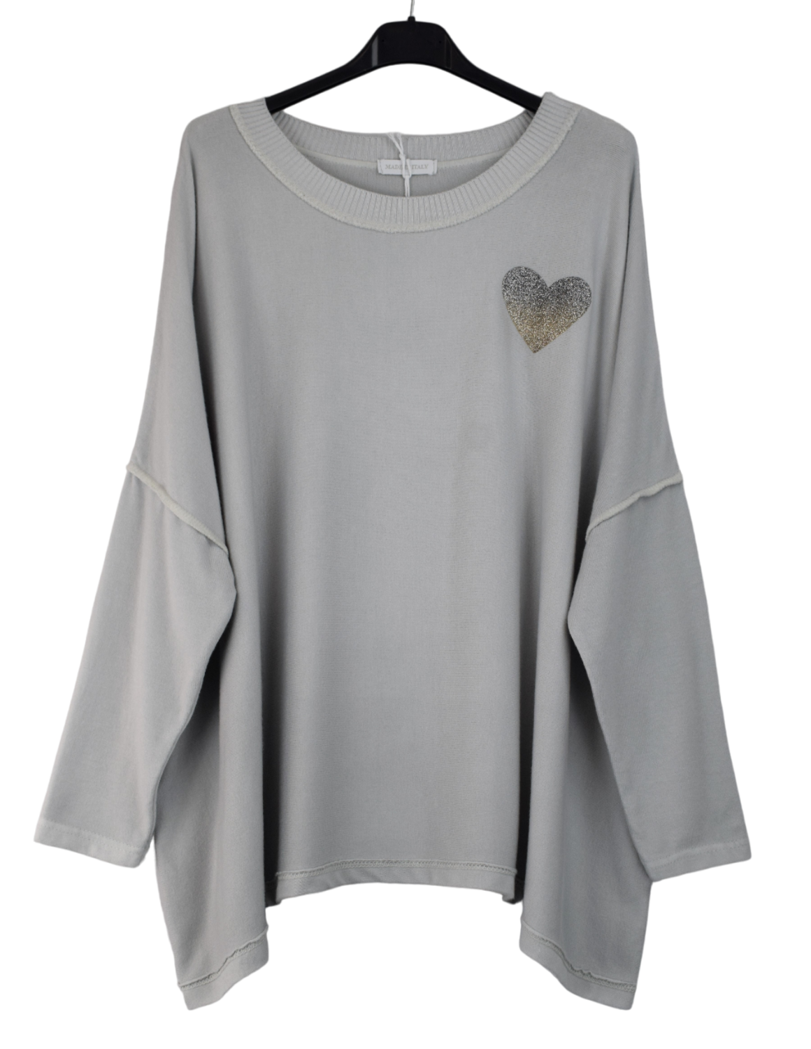 Ladies Italian Lagenlook Boxy Oversized Glittery Love Heart Top