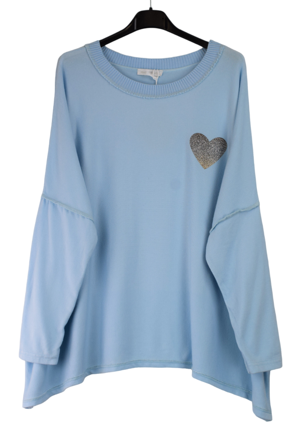 Ladies Italian Lagenlook Boxy Oversized Glittery Love Heart Top