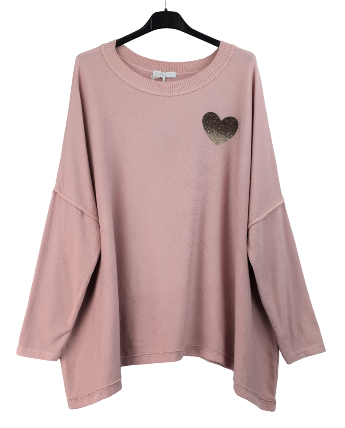 Ladies Italian Lagenlook Boxy Oversized Glittery Love Heart Top