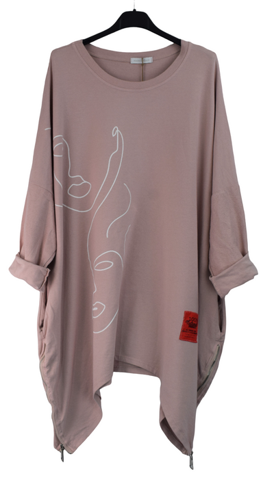 New Ladies Italian Lagenlook Asymmetric Abstract Faceprint Tunic Top