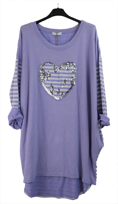 New Ladies Italian Lagenlook Love Heart Stripe Tunic Top