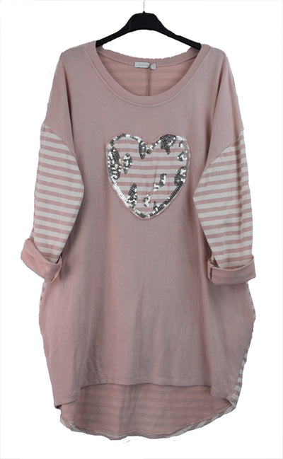 New Ladies Italian Lagenlook Love Heart Stripe Tunic Top