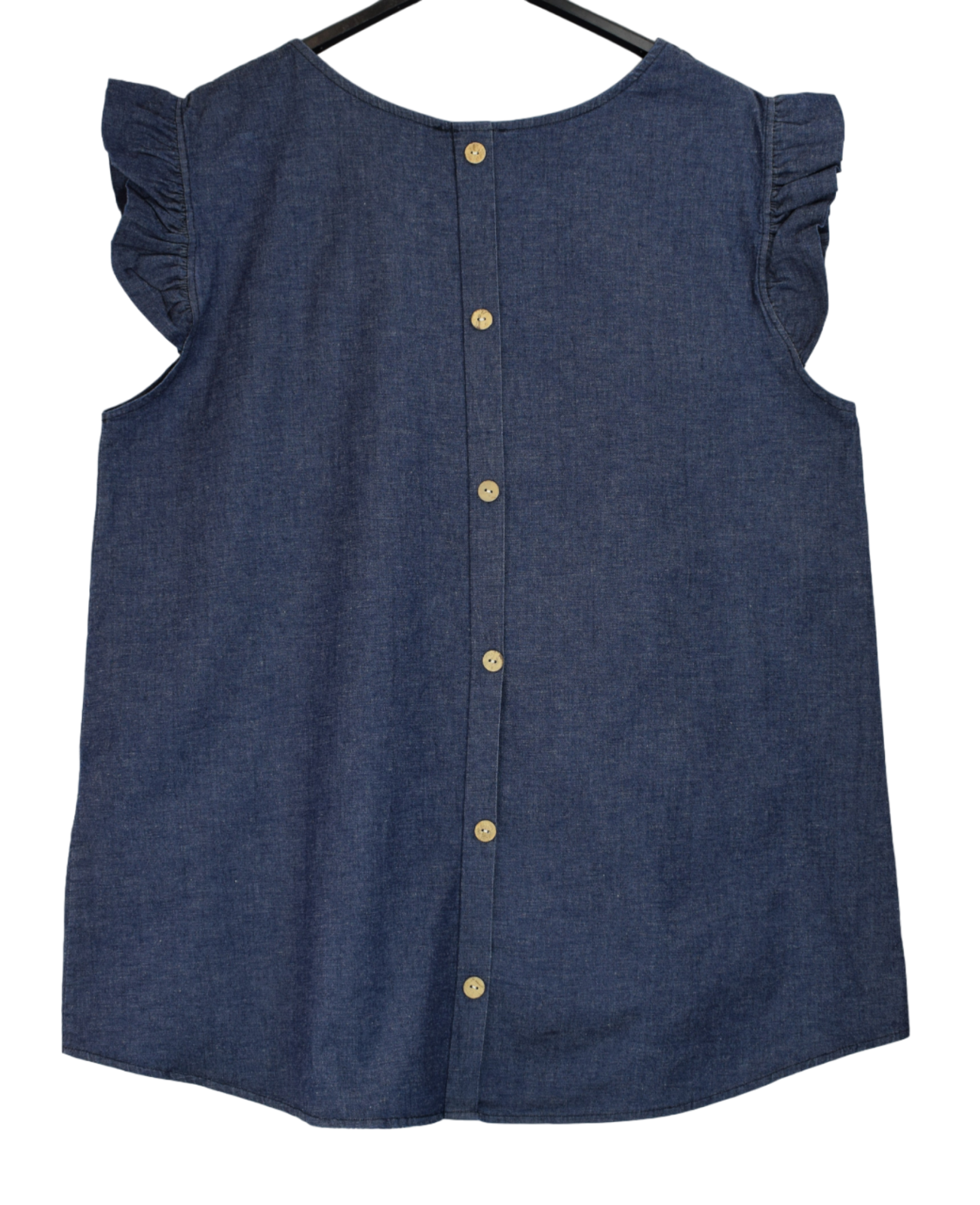 Ladies Italian Lagenlook Denim Vest Top with Back Button Detail