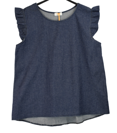 Ladies Italian Lagenlook Denim Vest Top with Back Button Detail