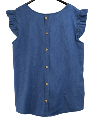 Ladies Italian Lagenlook Denim Vest Top with Back Button Detail