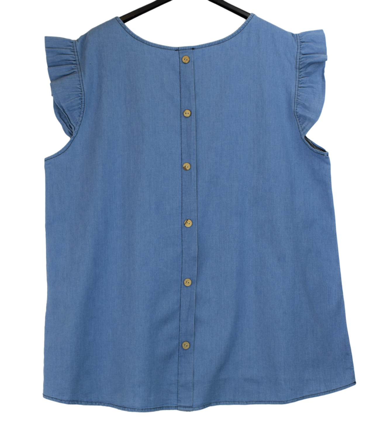 Ladies Italian Lagenlook Denim Vest Top with Back Button Detail