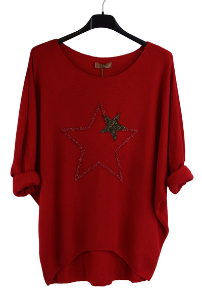 Ladies Italian Soft Fine Knit Sparkle Star Design Jumper Top