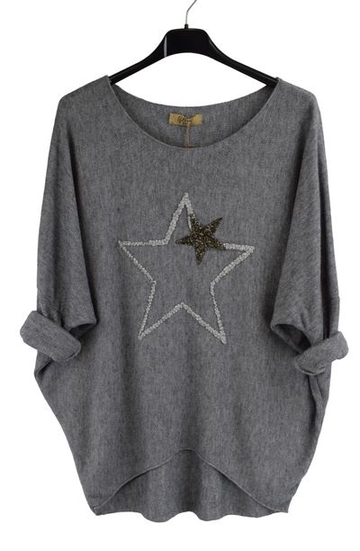 Ladies Italian Soft Fine Knit Sparkle Star Design Jumper Top