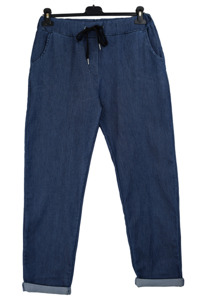 Ladies Italian Lagenlook Denim Stretchy Magic Trousers