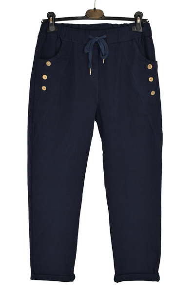 Ladies Italian Lagenlook Stretchy Button Design Detail Magic Trousers