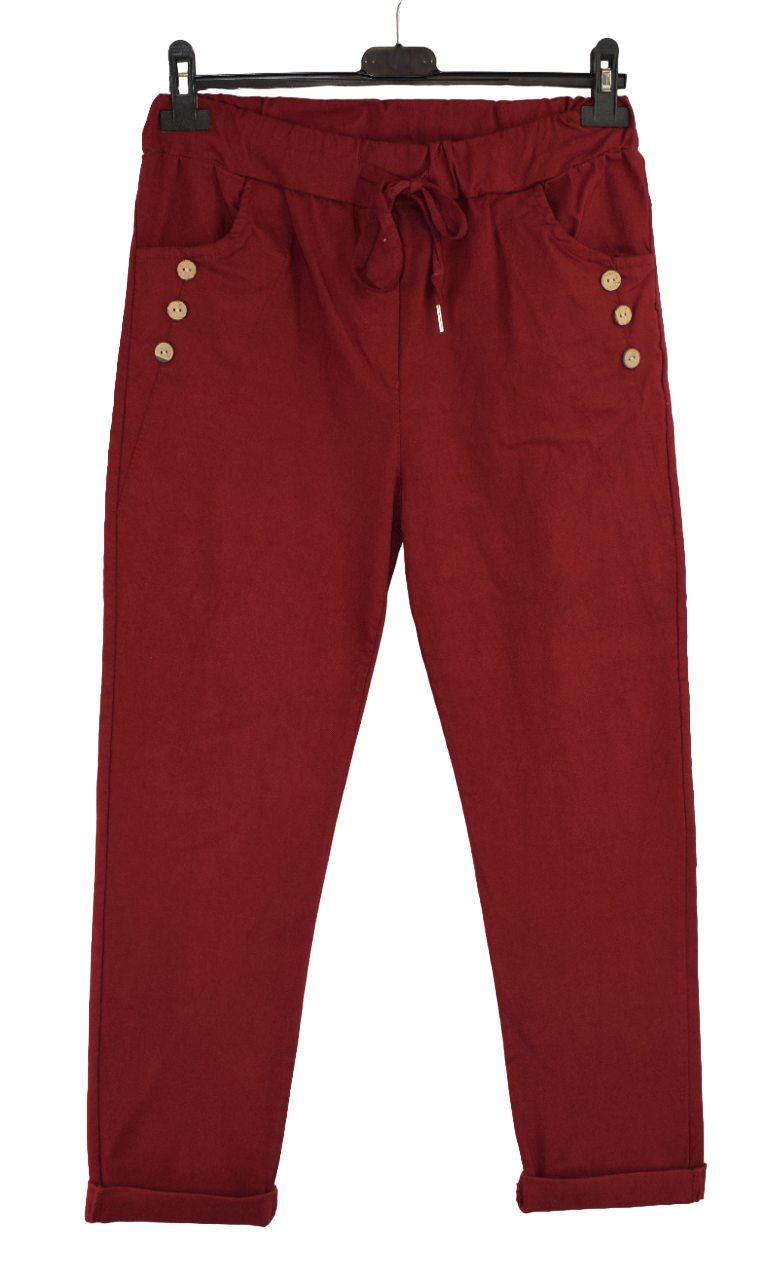 Ladies Italian Lagenlook Stretchy Button Design Detail Magic Trousers