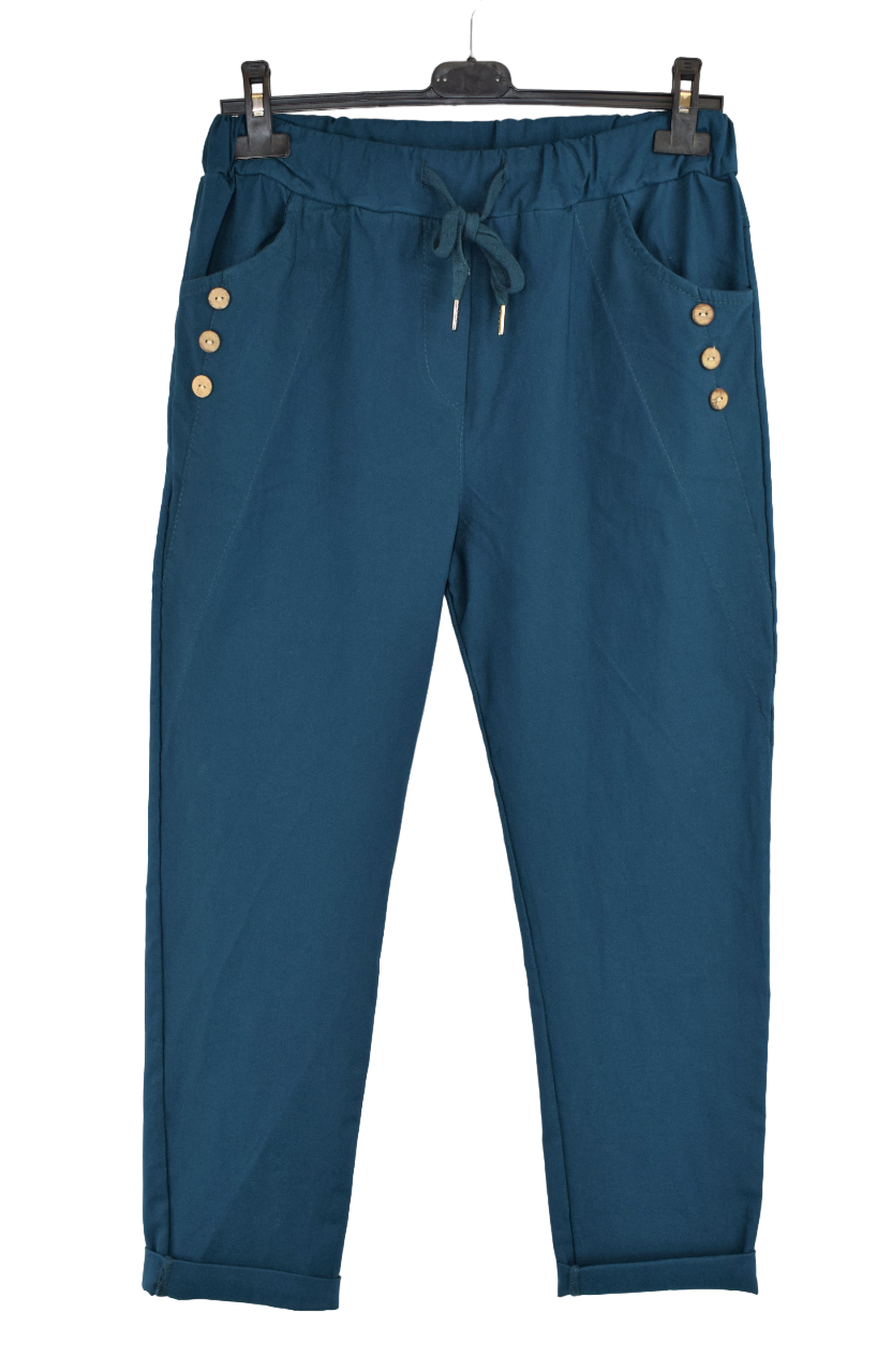 Ladies Italian Lagenlook Stretchy Button Design Detail Magic Trousers