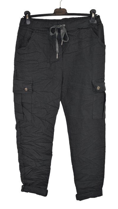 Ladies Italian Stretchy Button Detail Cargo Magic Trousers Pants